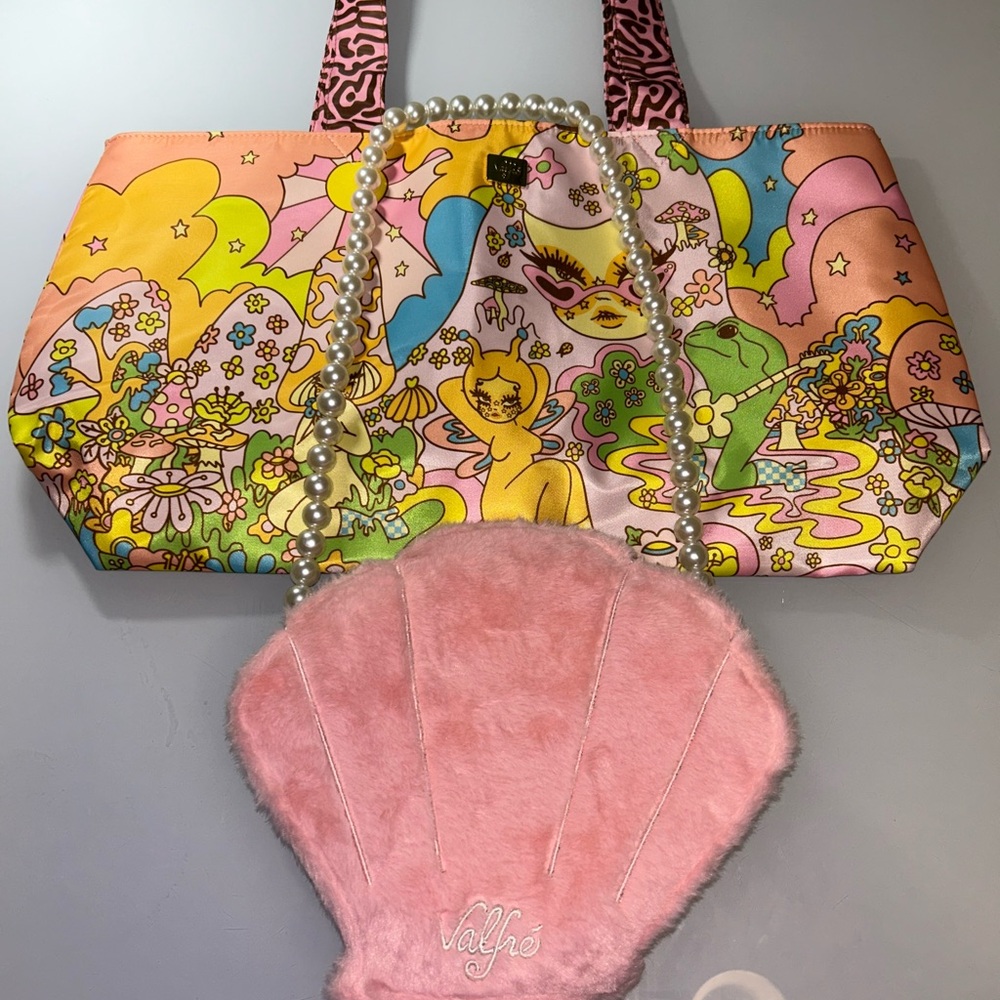 Valfre Pink Faux-Fur Shell Crossbody with Pearl Handle